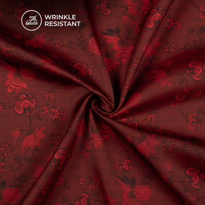 Vermilion Red Floral Digital Print Imported Satin Fabric