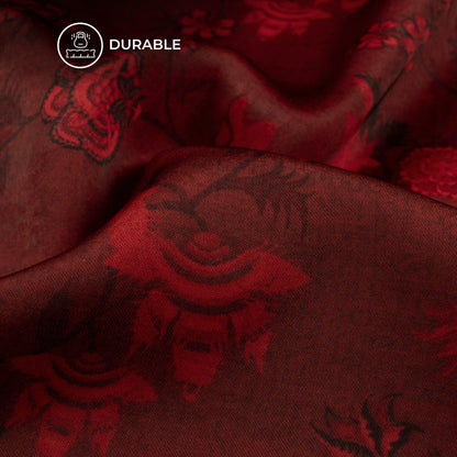 Vermilion Red Floral Digital Print Imported Satin Fabric