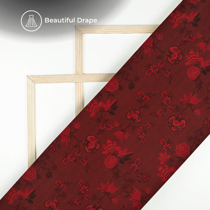 Vermilion Red Floral Digital Print Imported Satin Fabric