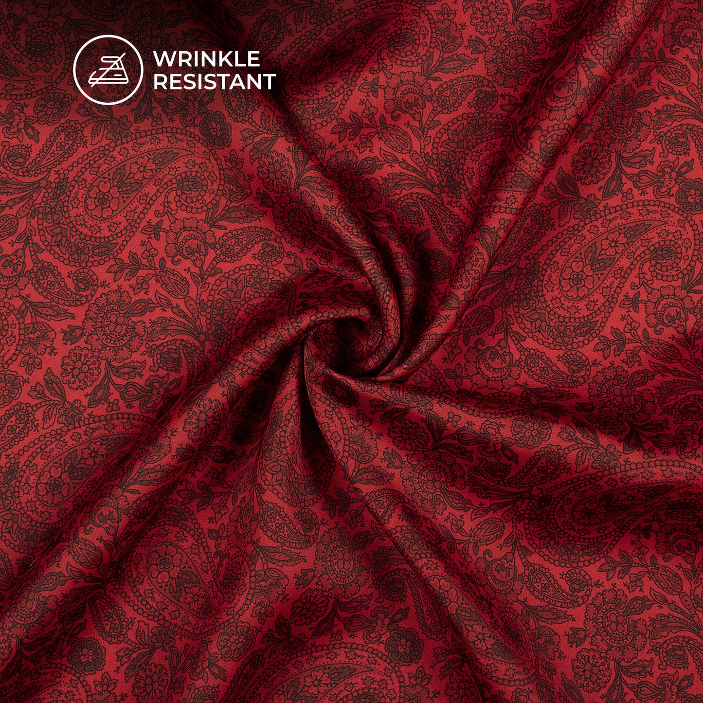Vermilion Red Paisley Digital Print Imported Satin Fabric