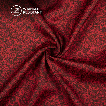 Vermilion Red Paisley Digital Print Imported Satin Fabric