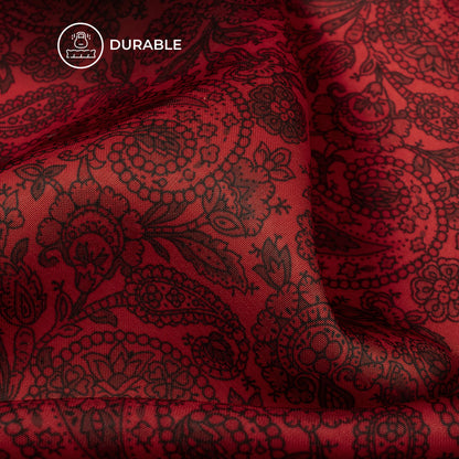 Vermilion Red Paisley Digital Print Imported Satin Fabric
