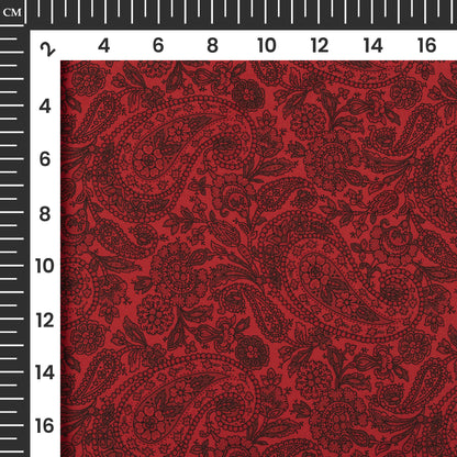Vermilion Red Paisley Digital Print Imported Satin Fabric