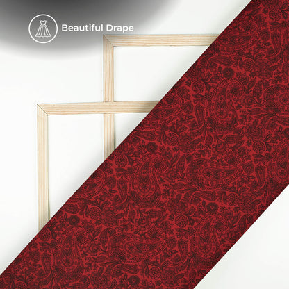 Vermilion Red Paisley Digital Print Imported Satin Fabric