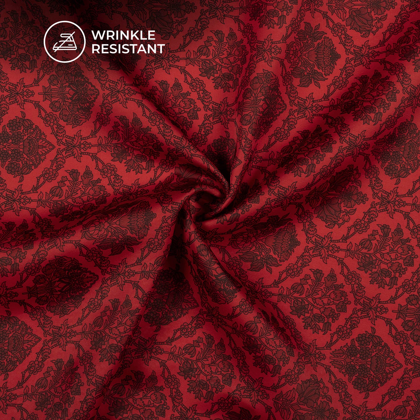 Vermilion Red Floral Digital Print Imported Satin Fabric