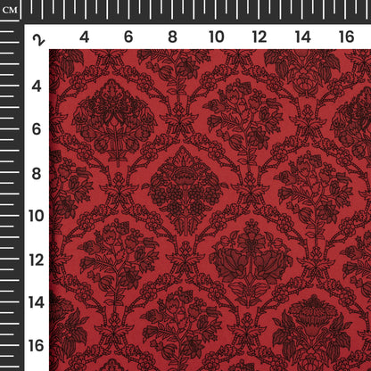 Vermilion Red Floral Digital Print Imported Satin Fabric