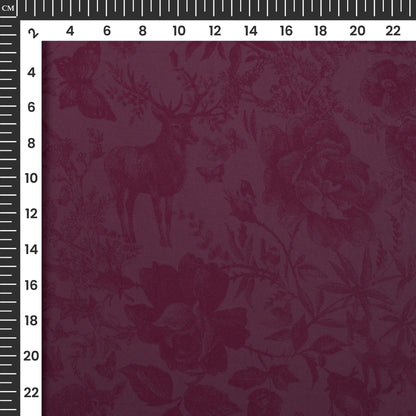 Wine Purple Floral Digital Print Imported Satin Fabric