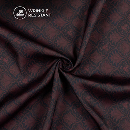 Black And Wine Purple Ethnic Digital Print Imported Satin Fabric