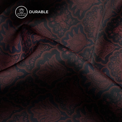 Black And Wine Purple Ethnic Digital Print Imported Satin Fabric