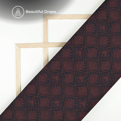 Black And Wine Purple Ethnic Digital Print Imported Satin Fabric
