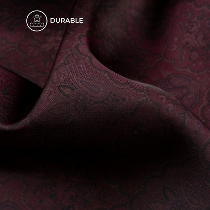 Wine Purple Ethnic Digital Print Imported Satin Fabric