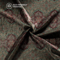 Dark Grey Traditional Pattern Digital Print Premium Velvet Fabric