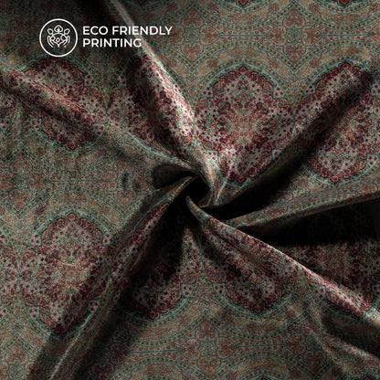 Dark Grey Traditional Pattern Digital Print Premium Velvet Fabric