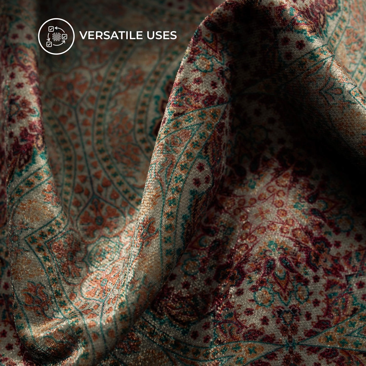 Dark Grey Traditional Pattern Digital Print Premium Velvet Fabric