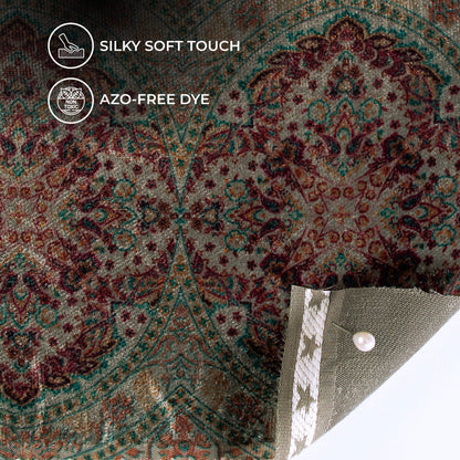 Dark Grey Traditional Pattern Digital Print Premium Velvet Fabric