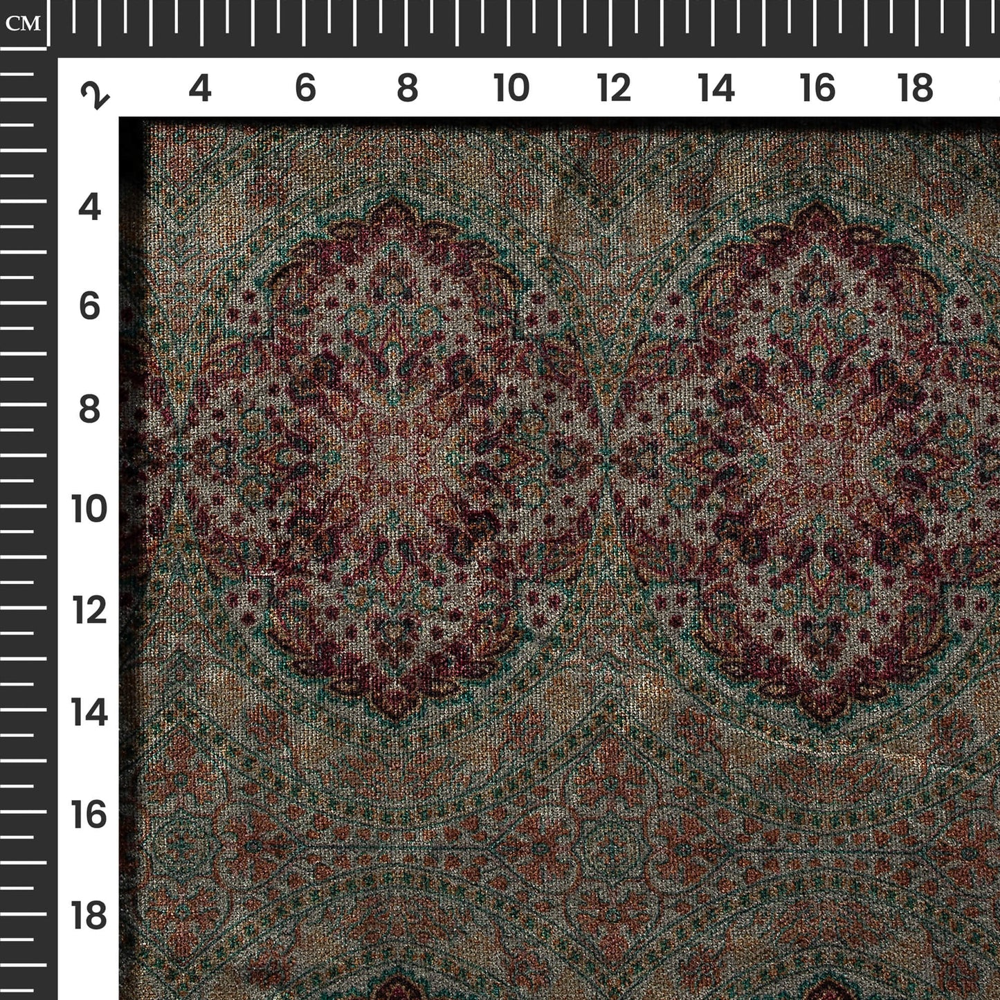 Dark Grey Traditional Pattern Digital Print Premium Velvet Fabric