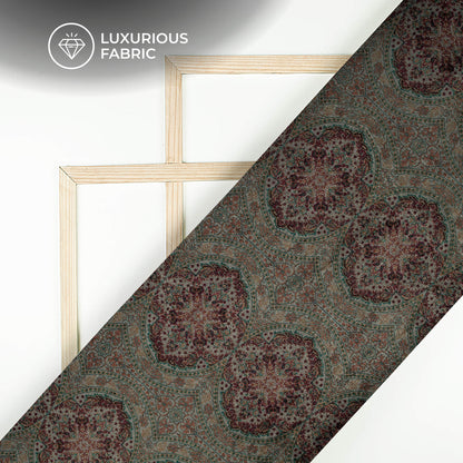 Dark Grey Traditional Pattern Digital Print Premium Velvet Fabric