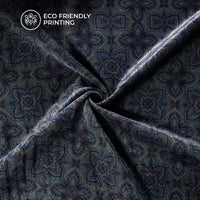Dark Grey And Blue Traditional Pattern Digital Print Premium Velvet Fabric