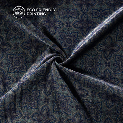 Dark Grey And Blue Traditional Pattern Digital Print Premium Velvet Fabric