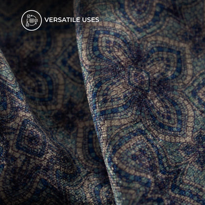 Dark Grey And Blue Traditional Pattern Digital Print Premium Velvet Fabric