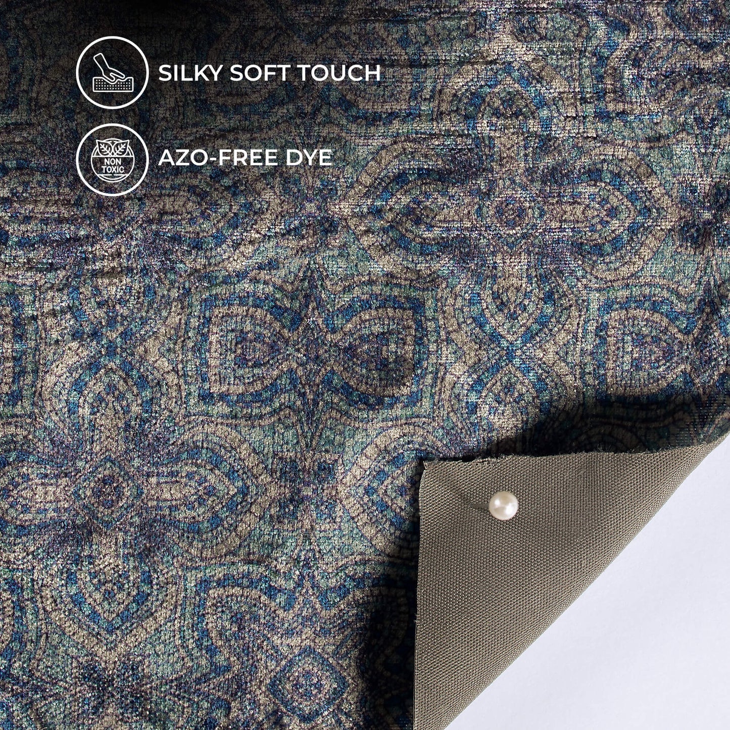 Dark Grey And Blue Traditional Pattern Digital Print Premium Velvet Fabric
