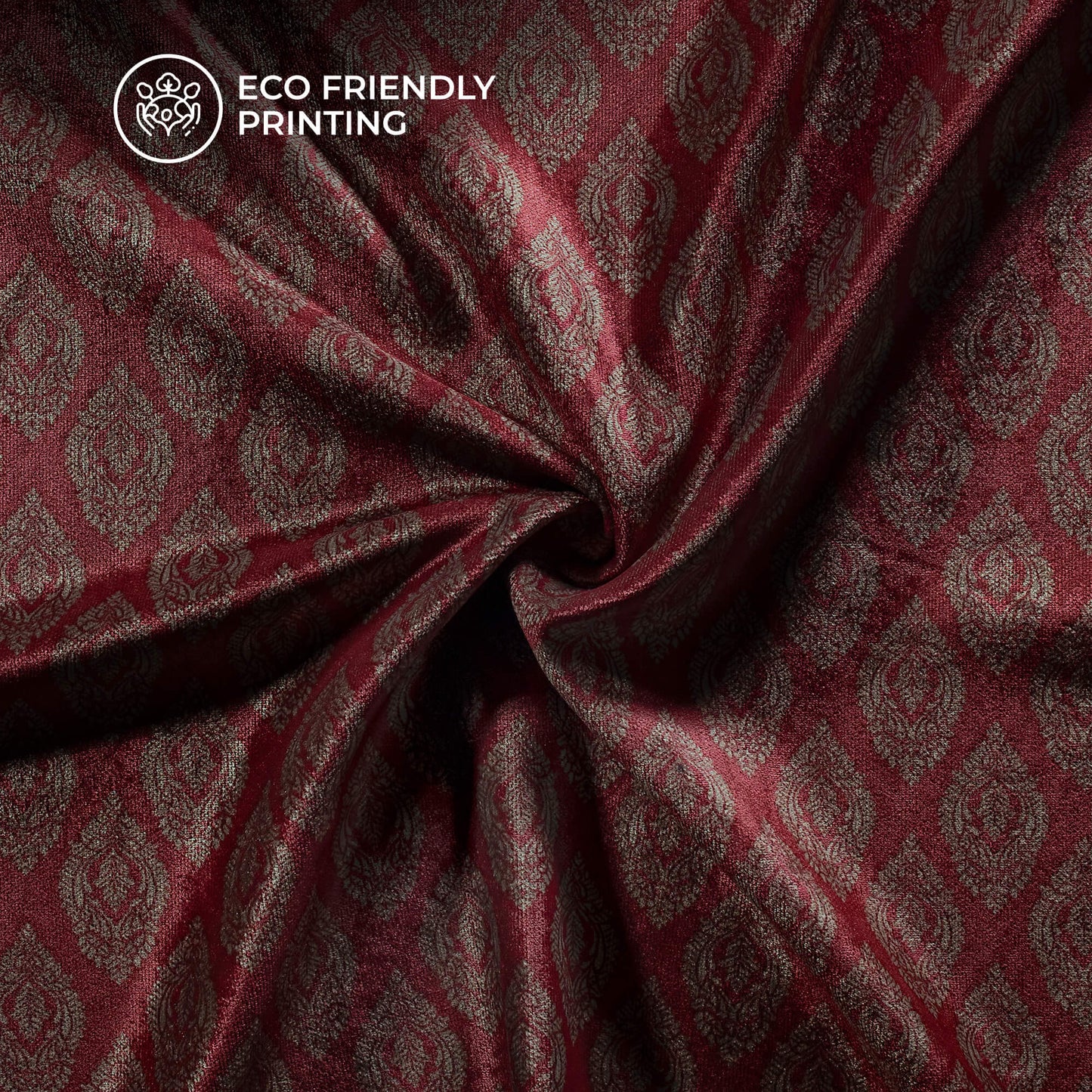 Dark Red And Grey Ethnic Pattern Digital Print Premium Velvet Fabric