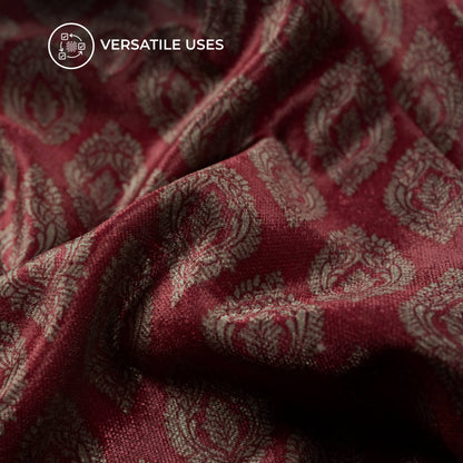 Dark Red And Grey Ethnic Pattern Digital Print Premium Velvet Fabric
