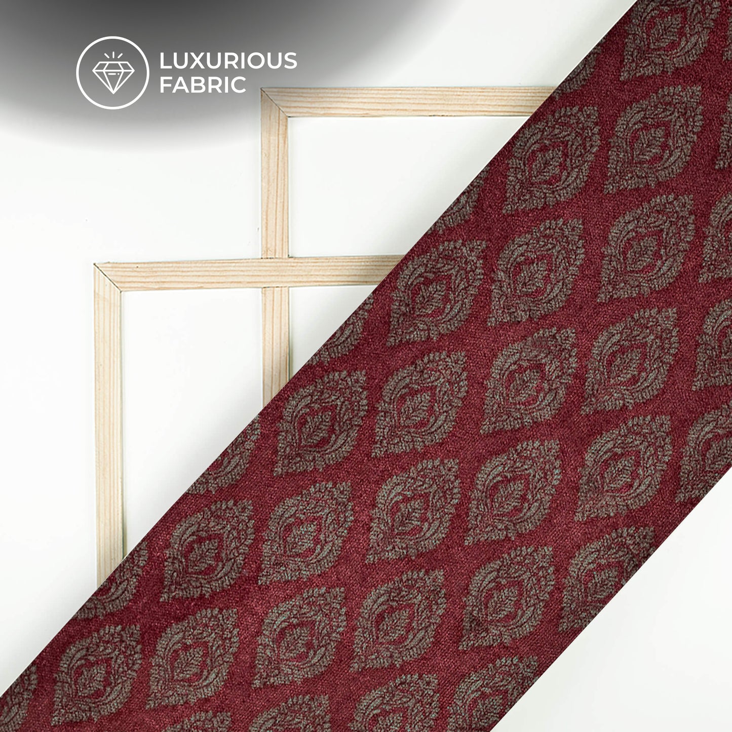 Dark Red And Grey Ethnic Pattern Digital Print Premium Velvet Fabric