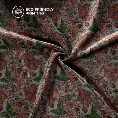 Dark Grey Floral Pattern Digital Print Premium Velvet Fabric
