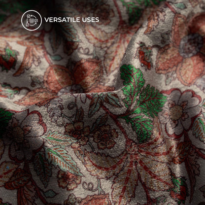 Dark Grey Floral Pattern Digital Print Premium Velvet Fabric