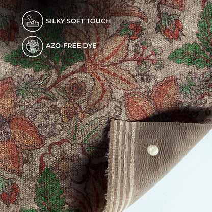Dark Grey Floral Pattern Digital Print Premium Velvet Fabric