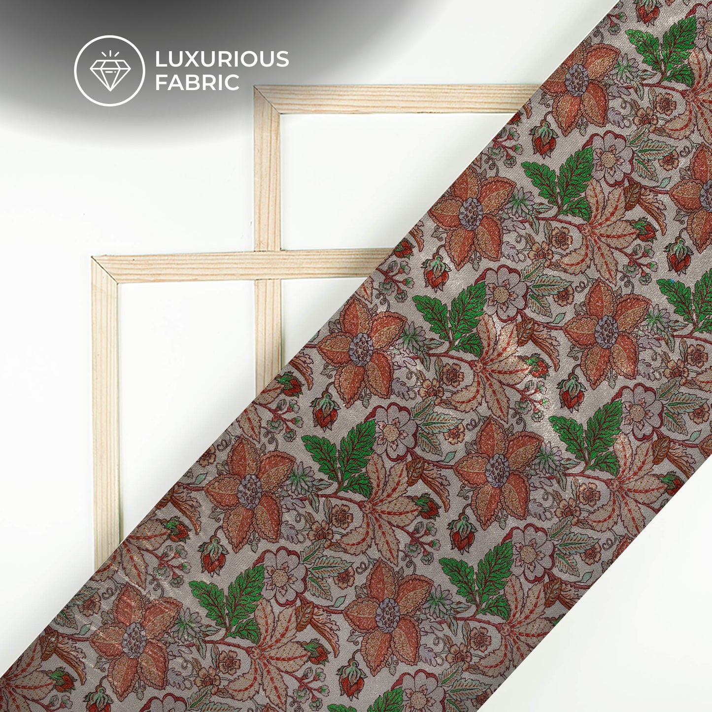 Dark Grey Floral Pattern Digital Print Premium Velvet Fabric