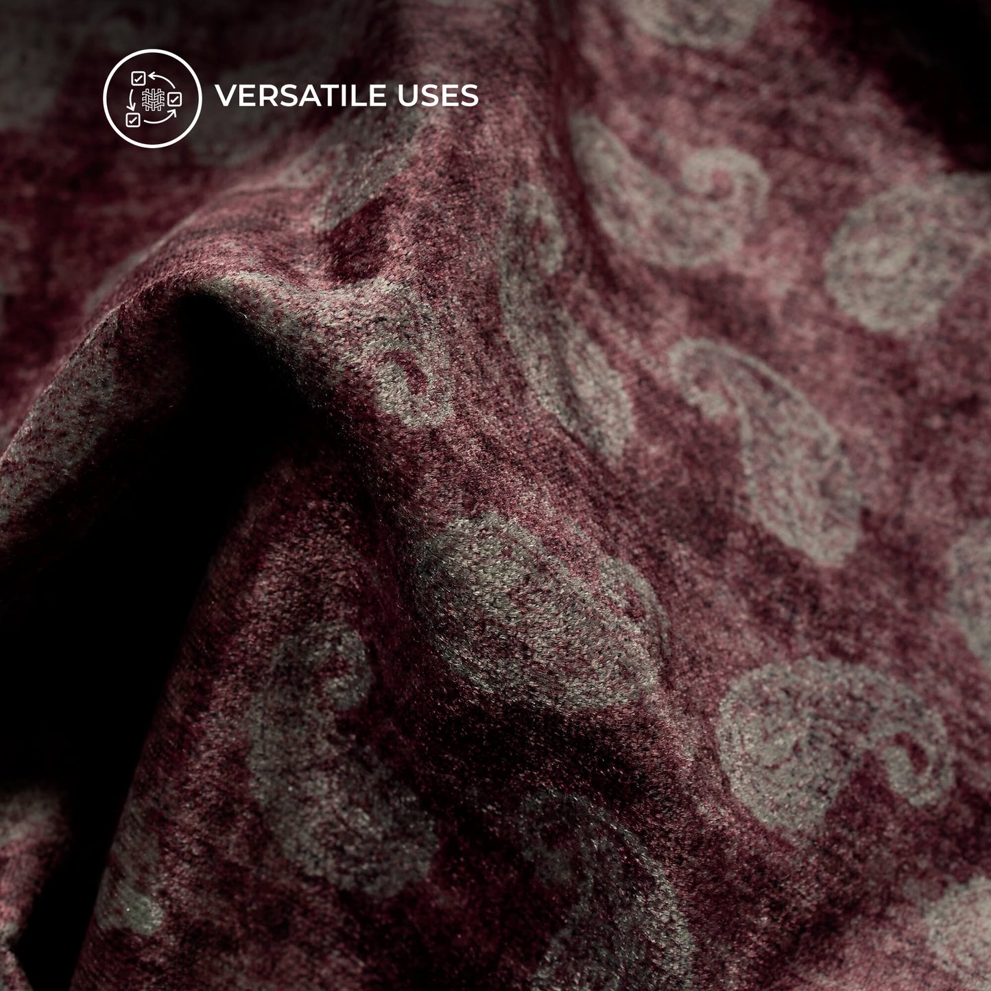 Purple And Dark Grey Paisley Pattern Digital Print Premium Velvet Fabric