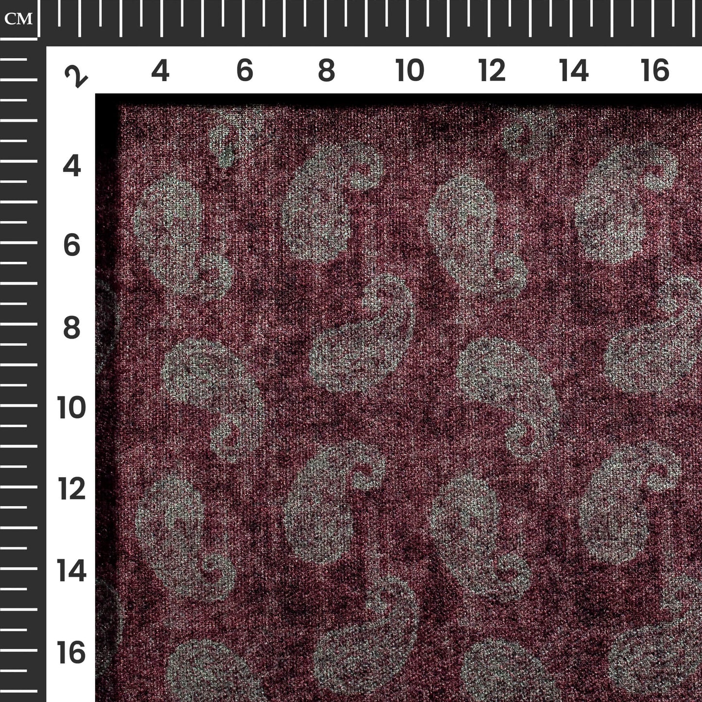 Purple And Dark Grey Paisley Pattern Digital Print Premium Velvet Fabric