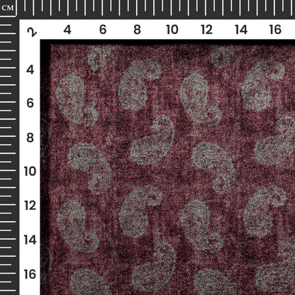Purple And Dark Grey Paisley Pattern Digital Print Premium Velvet Fabric