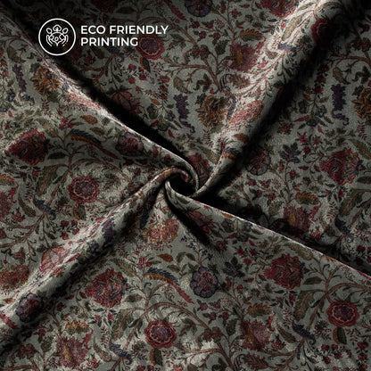 Dark Grey Floral Pattern Digital Print Premium Velvet Fabric