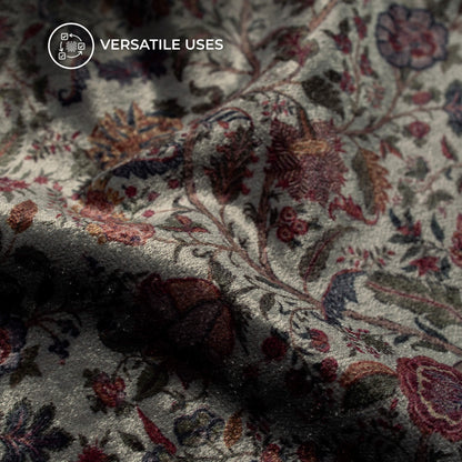 Dark Grey Floral Pattern Digital Print Premium Velvet Fabric