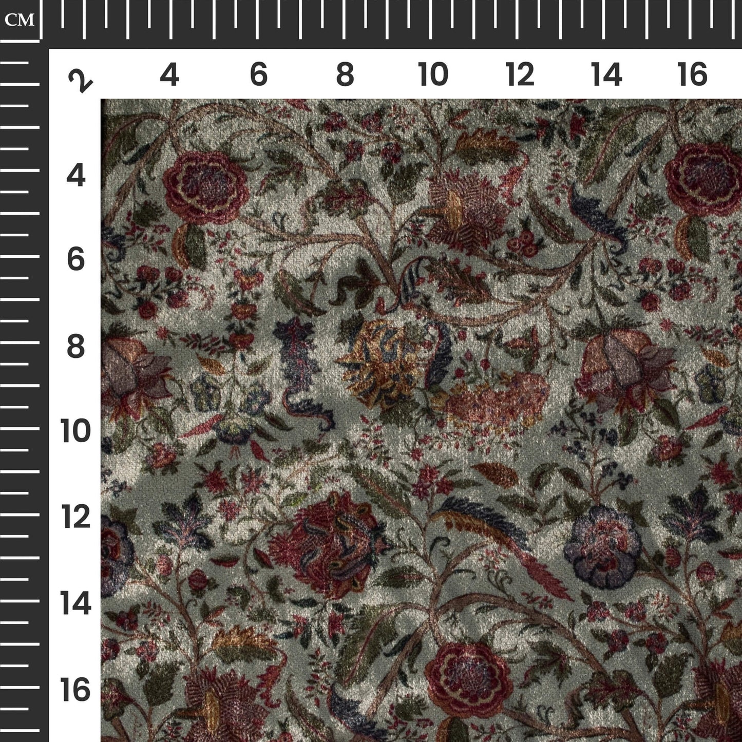 Dark Grey Floral Pattern Digital Print Premium Velvet Fabric