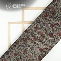 Dark Grey Floral Pattern Digital Print Premium Velvet Fabric
