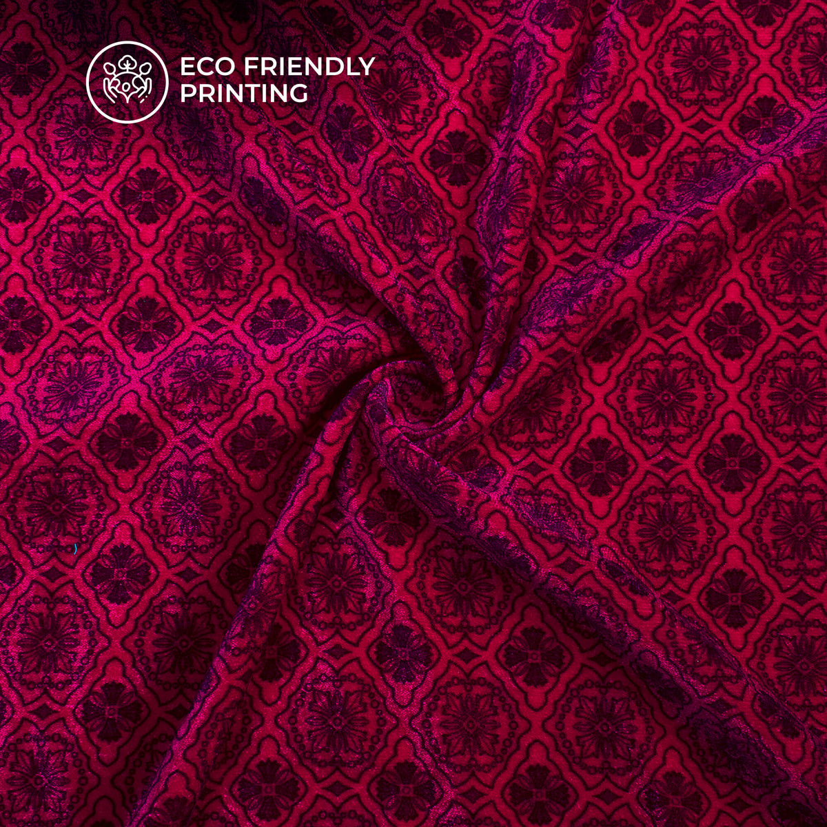 Pink Floral Pattern Digital Print Premium Velvet Fabric