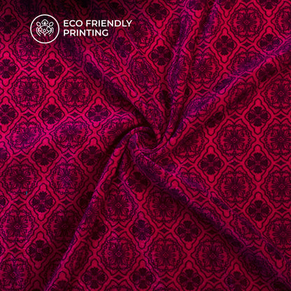 Pink Floral Pattern Digital Print Premium Velvet Fabric