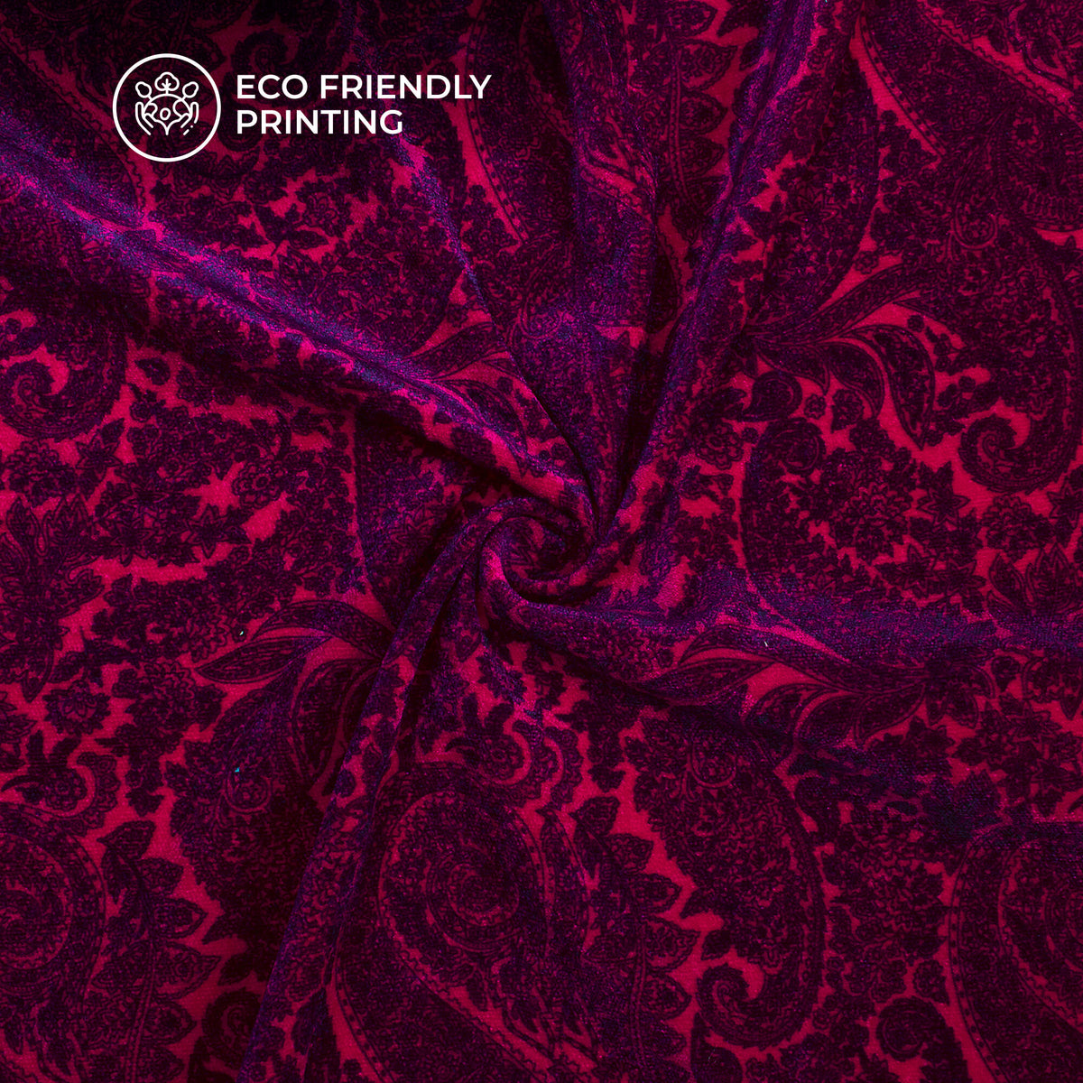 Pink Paisley Pattern Digital Print Premium Velvet Fabric