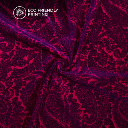 Pink Paisley Pattern Digital Print Premium Velvet Fabric