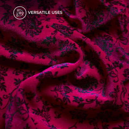 Pink Leaf Pattern Digital Print Premium Velvet Fabric