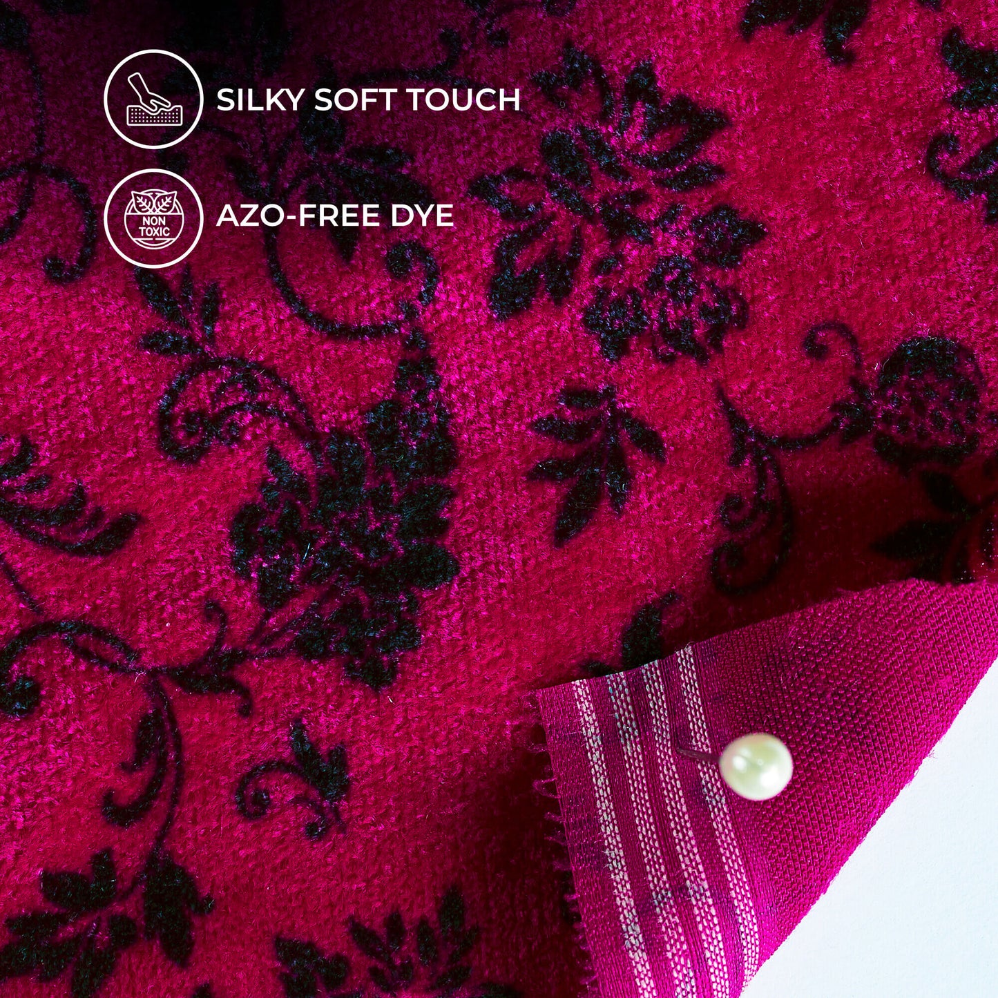 Pink Leaf Pattern Digital Print Premium Velvet Fabric