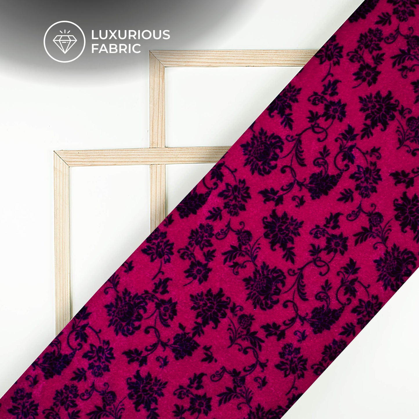 Pink Leaf Pattern Digital Print Premium Velvet Fabric