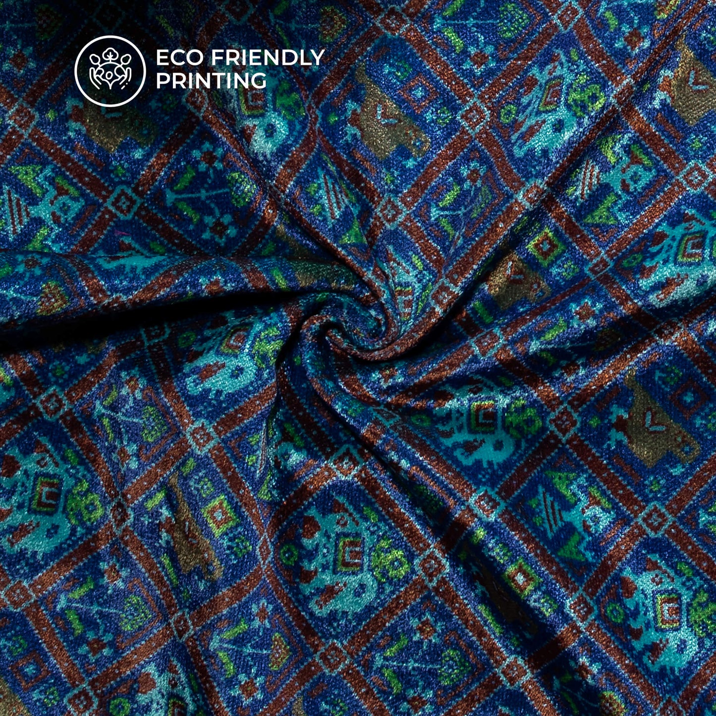 Turquoise Blue Patola Pattern Digital Print Premium Velvet Fabric