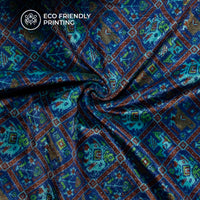 Turquoise Blue Patolaa Pattern Digital Print Premium Velvet Fabric
