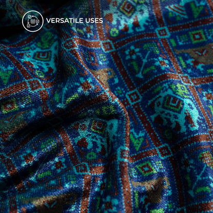 Turquoise Blue Patolaa Pattern Digital Print Premium Velvet Fabric