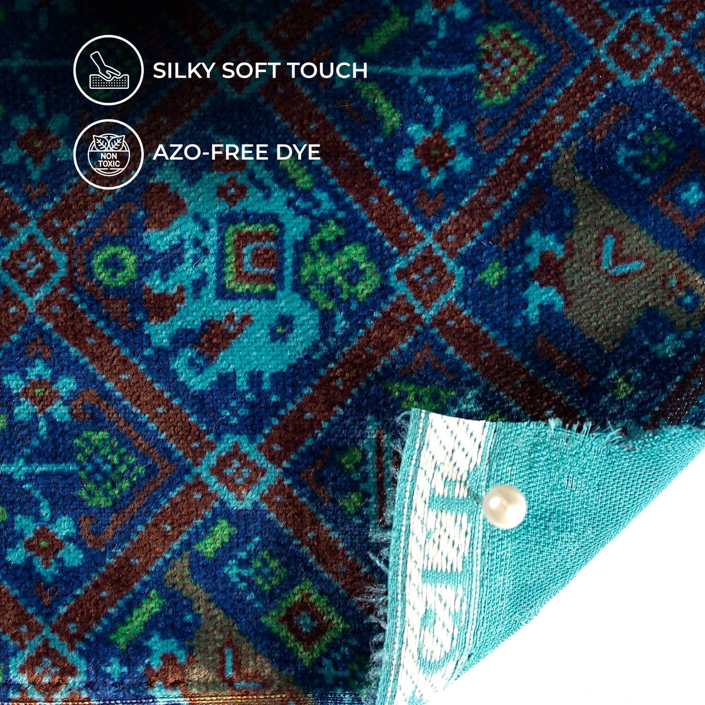 Turquoise Blue Patola Pattern Digital Print Premium Velvet Fabric